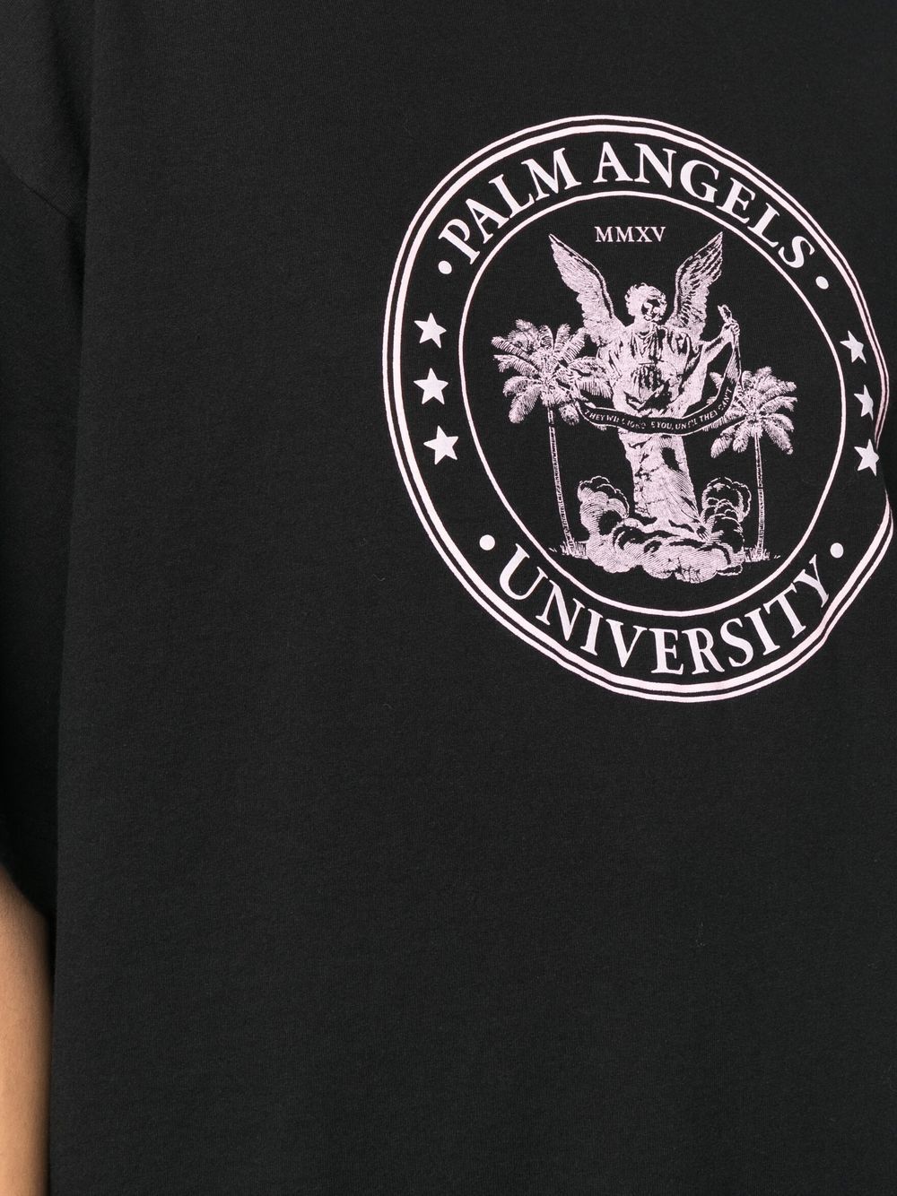 PALM ANGELS WOMEN College Loose Tee Black/Coral - MAISONDEFASHION.COM