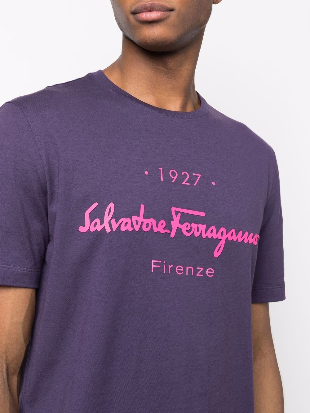 SALVATORE FERRAGAMO 1927 Signature Logo T-Shirt Purple - MAISONDEFASHION.COM