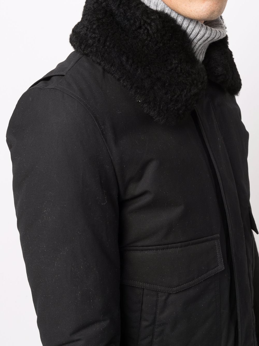 AMI PARIS Shearling Collar Jacket Black - MAISONDEFASHION.COM