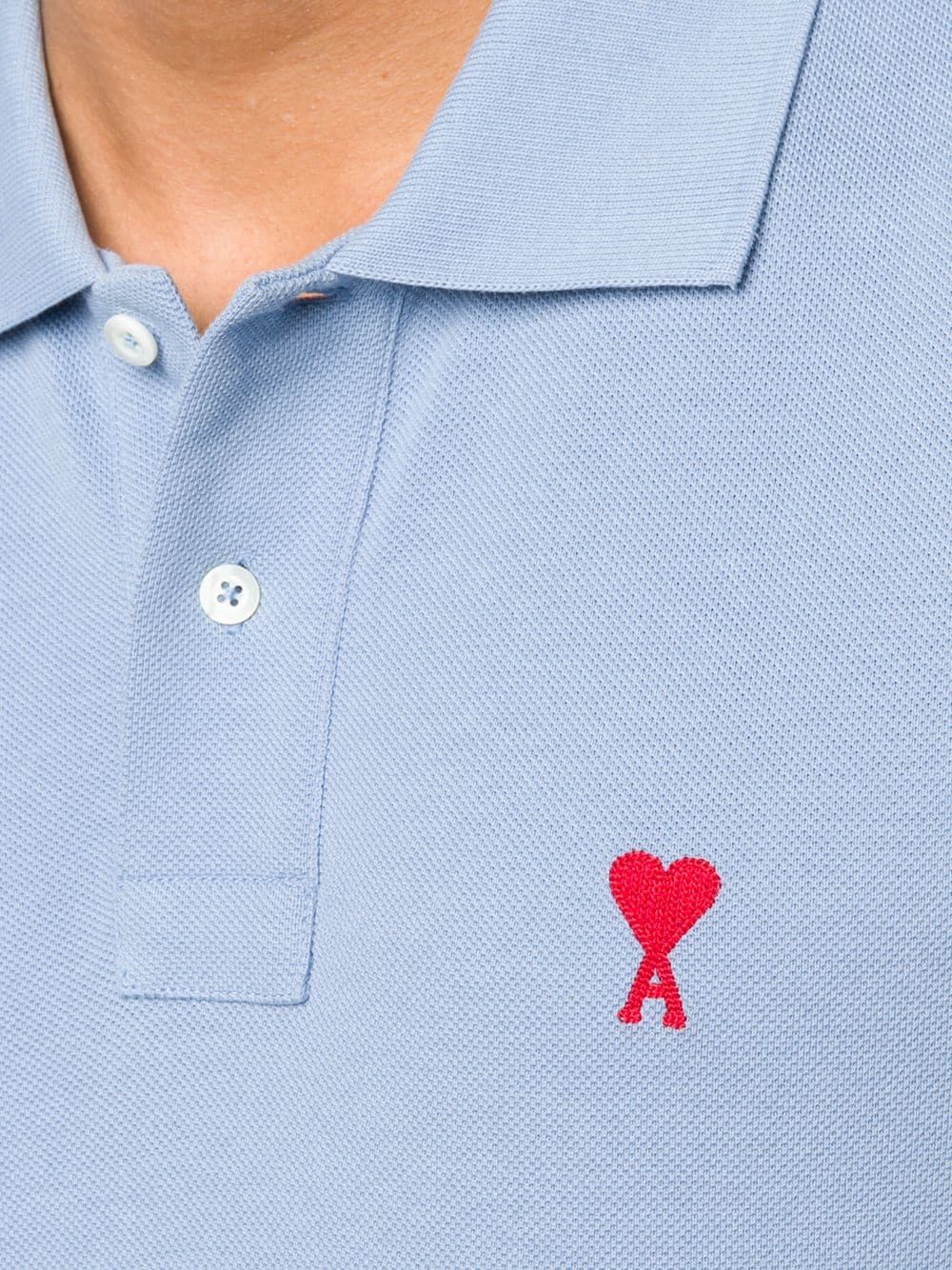 AMI De Coeur Logo Polo Shirt Blue - MAISONDEFASHION.COM