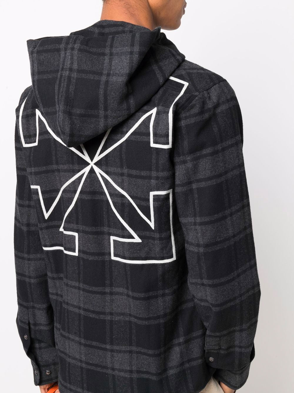 OFF-WHITE Arrow Print Hooded Flannel Shirt - MAISONDEFASHION.COM