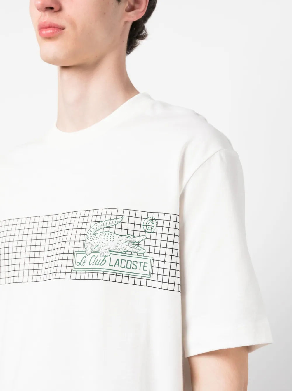 LACOSTE Loose Fit Tennis Print T-Shirt Beige - MAISONDEFASHION.COM