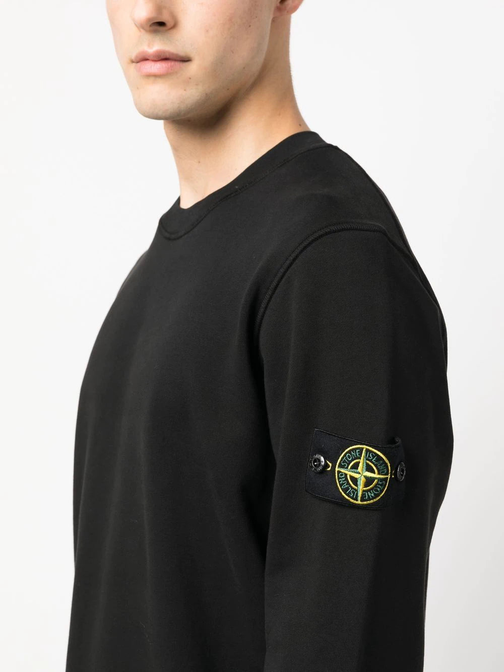 STONE ISLAND Logo Patch Cotton Sweatshirt Black - MAISONDEFASHION.COM