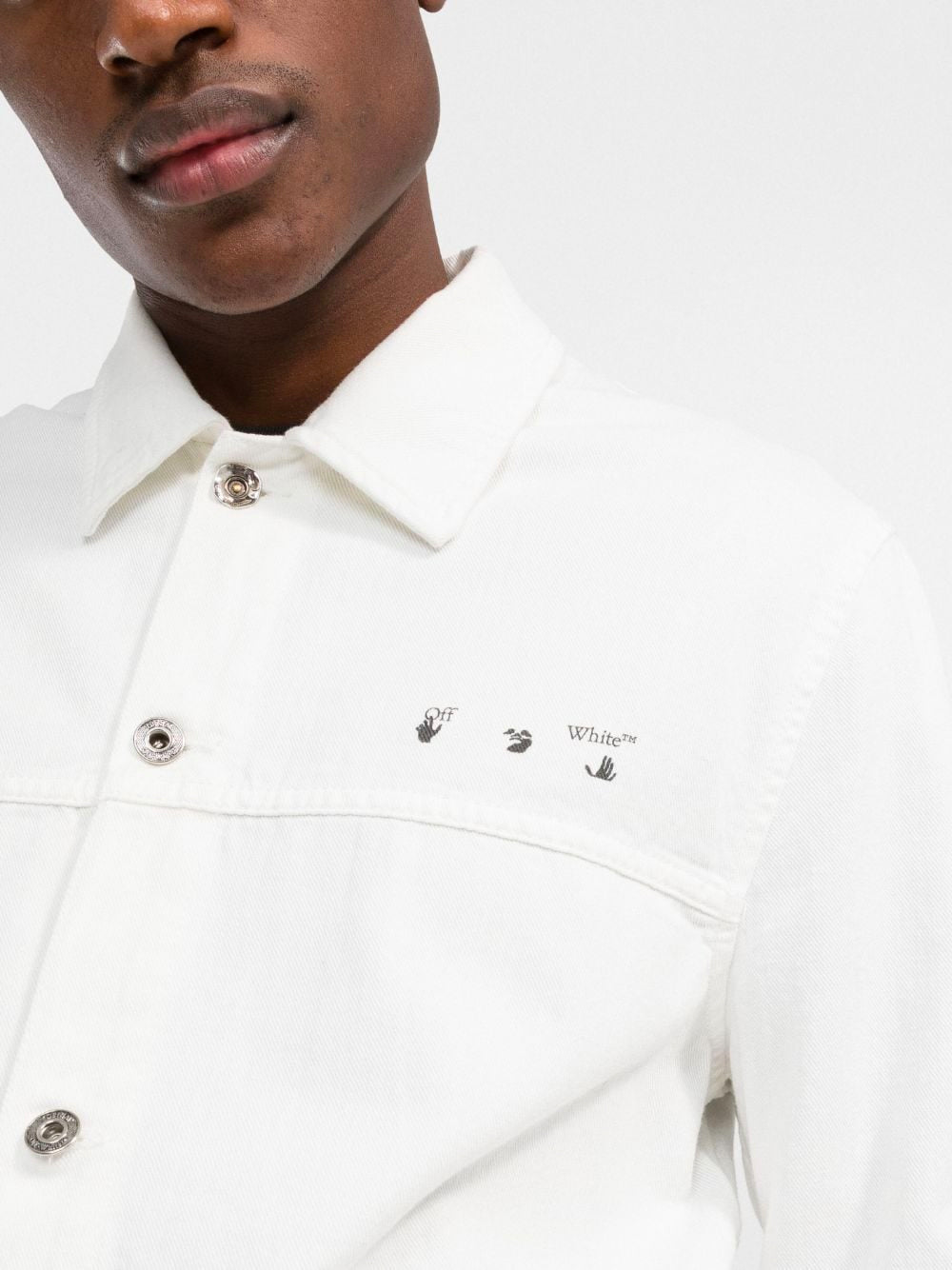 OFF-WHITE Caravaggio Arrow Denim Overshirt White - MAISONDEFASHION.COM