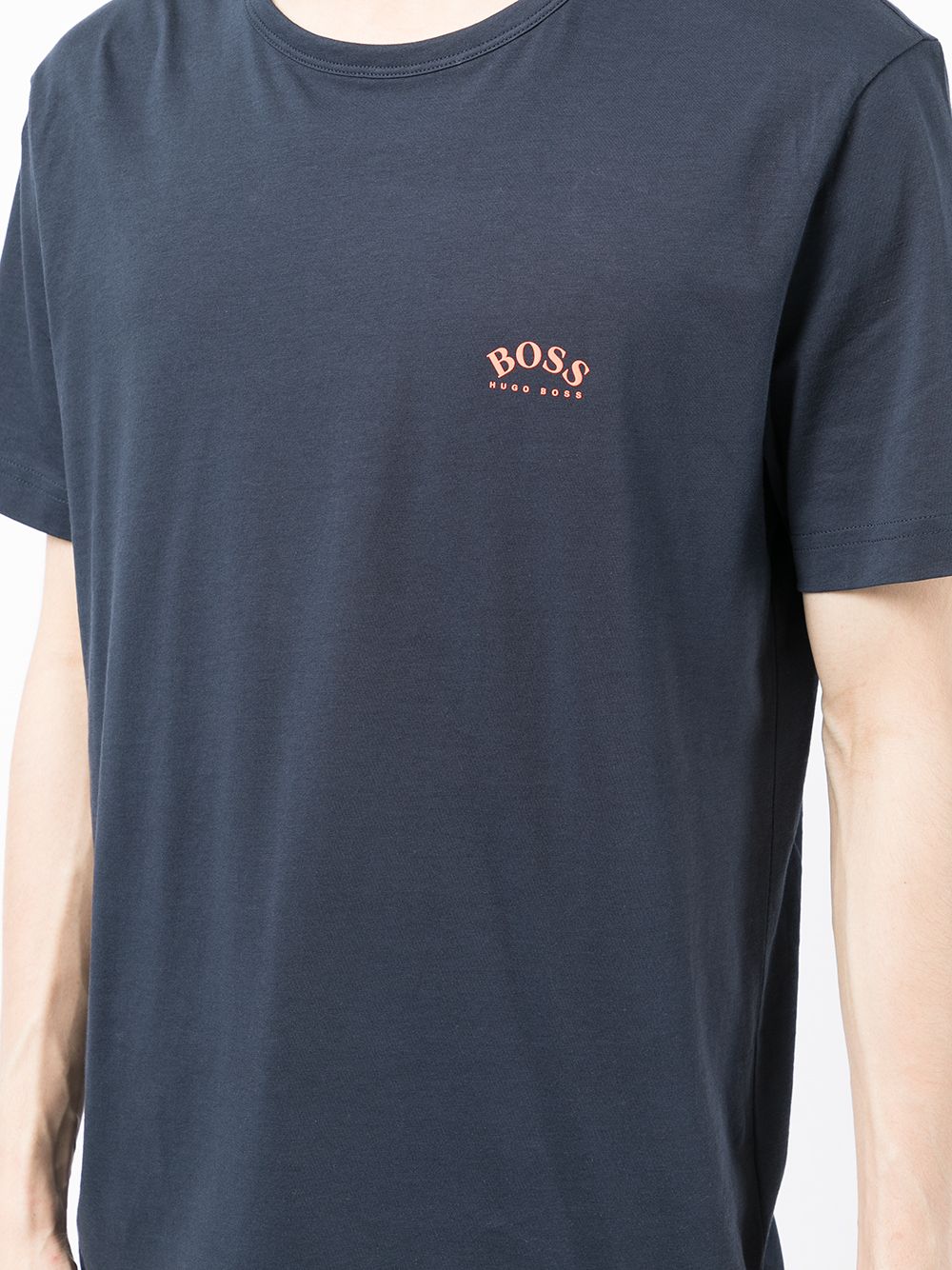 BOSS Curved Logo print T-shirt Navy - MAISONDEFASHION.COM