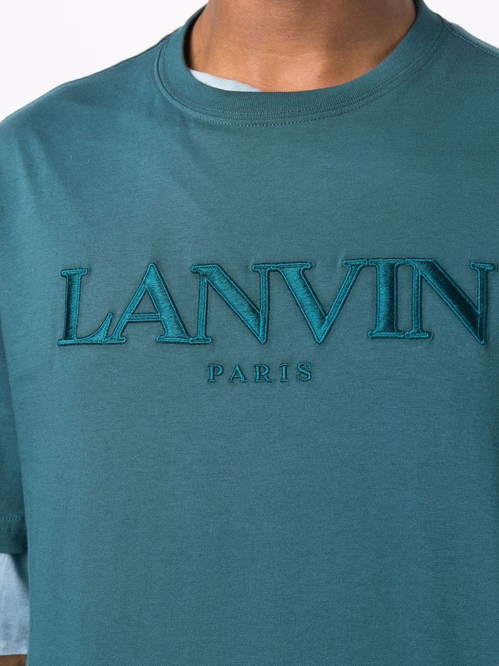 LANVIN Logo Embroidered T-Shirt Blue - MAISONDEFASHION.COM