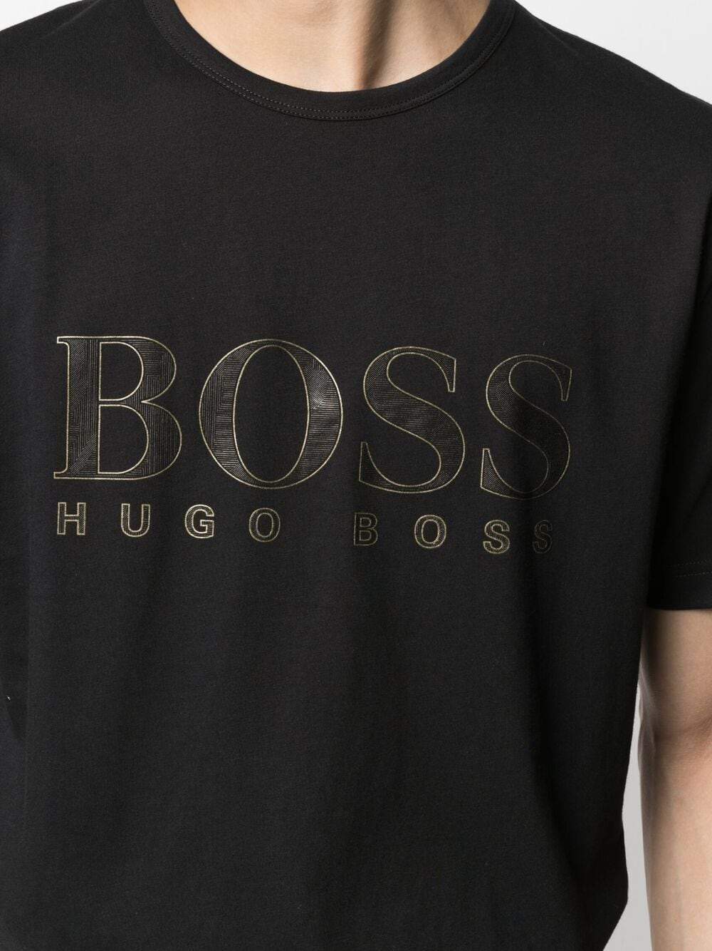 BOSS Gold Effect Logo T-Shirt Black - MAISONDEFASHION.COM