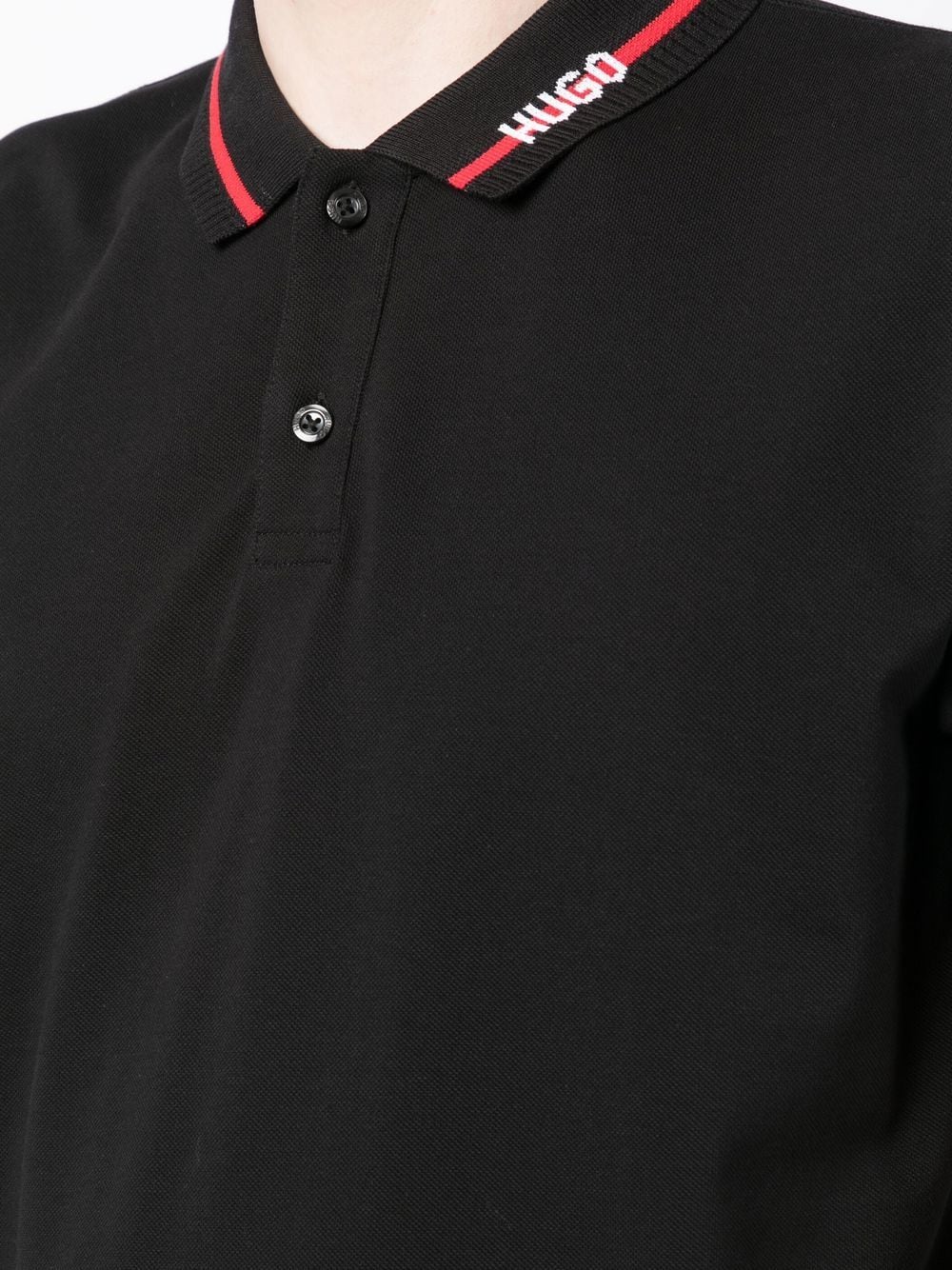 HUGO Logo-edge cotton polo shirt Black - MAISONDEFASHION.COM