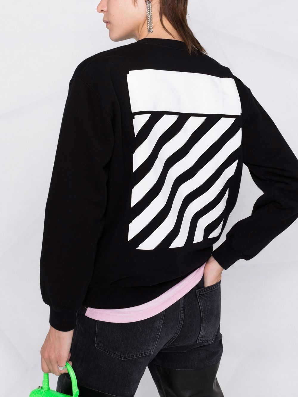 OFF-WHITE WOMEN Diag Stripe Print Sweatshirt Black - MAISONDEFASHION.COM