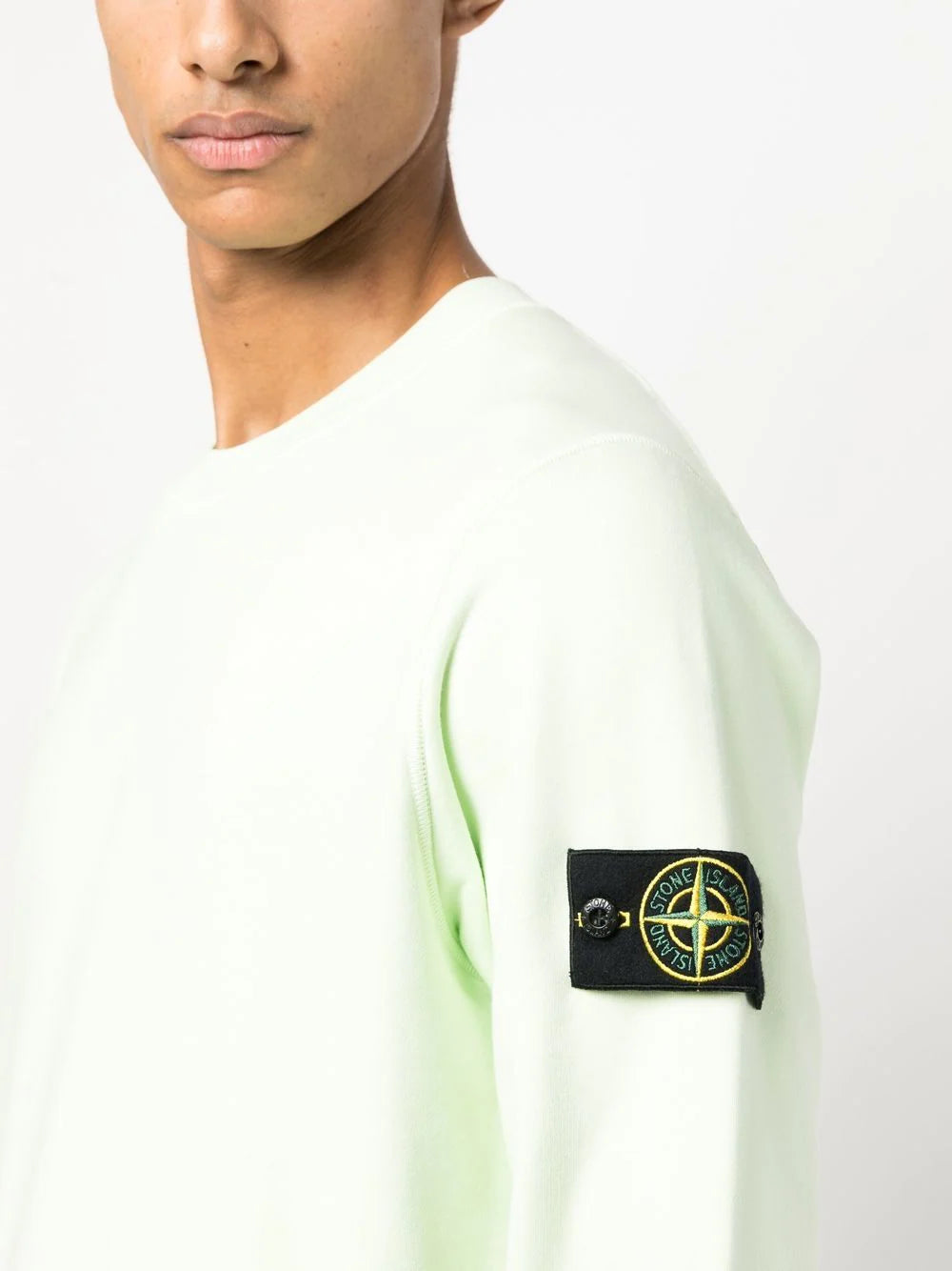 STONE ISLAND Logo Patch Cotton Sweatshirt Green - MAISONDEFASHION.COM