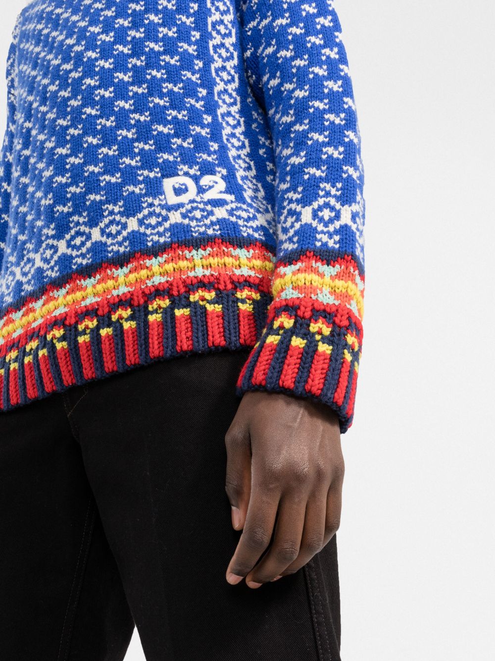 DSQUARED2 Intarsia Knit Logo-embroidered Jumper Blue/White