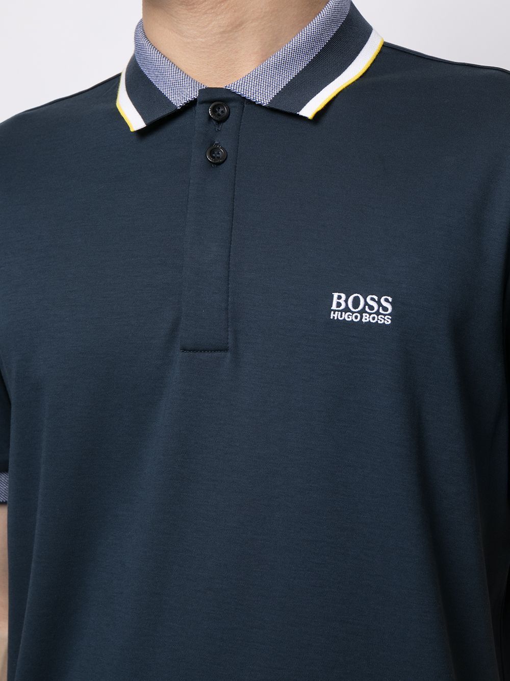 BOSS Logo-embroidered cotton polo shirt Navy - MAISONDEFASHION.COM