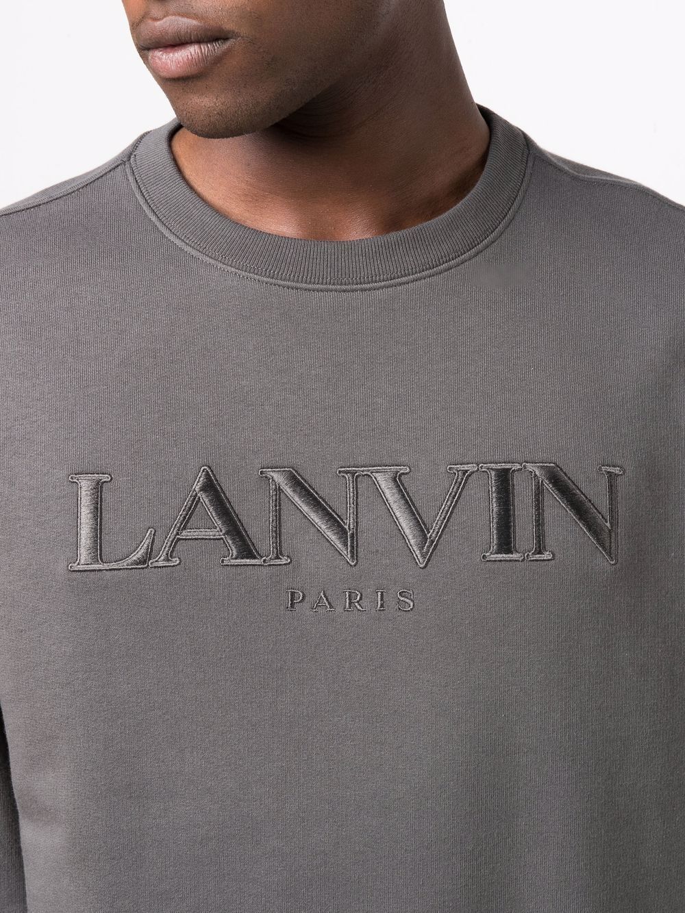 LANVIN Embroidered Logo Sweatshirt Grey - MAISONDEFASHION.COM