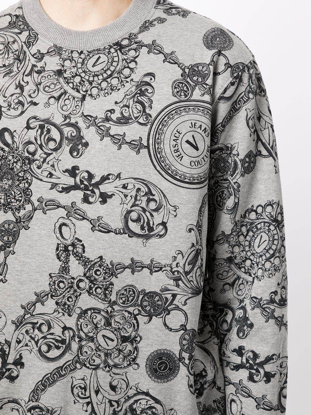 VERSACE Baroque Print Sweatshirt Grey - MAISONDEFASHION.COM