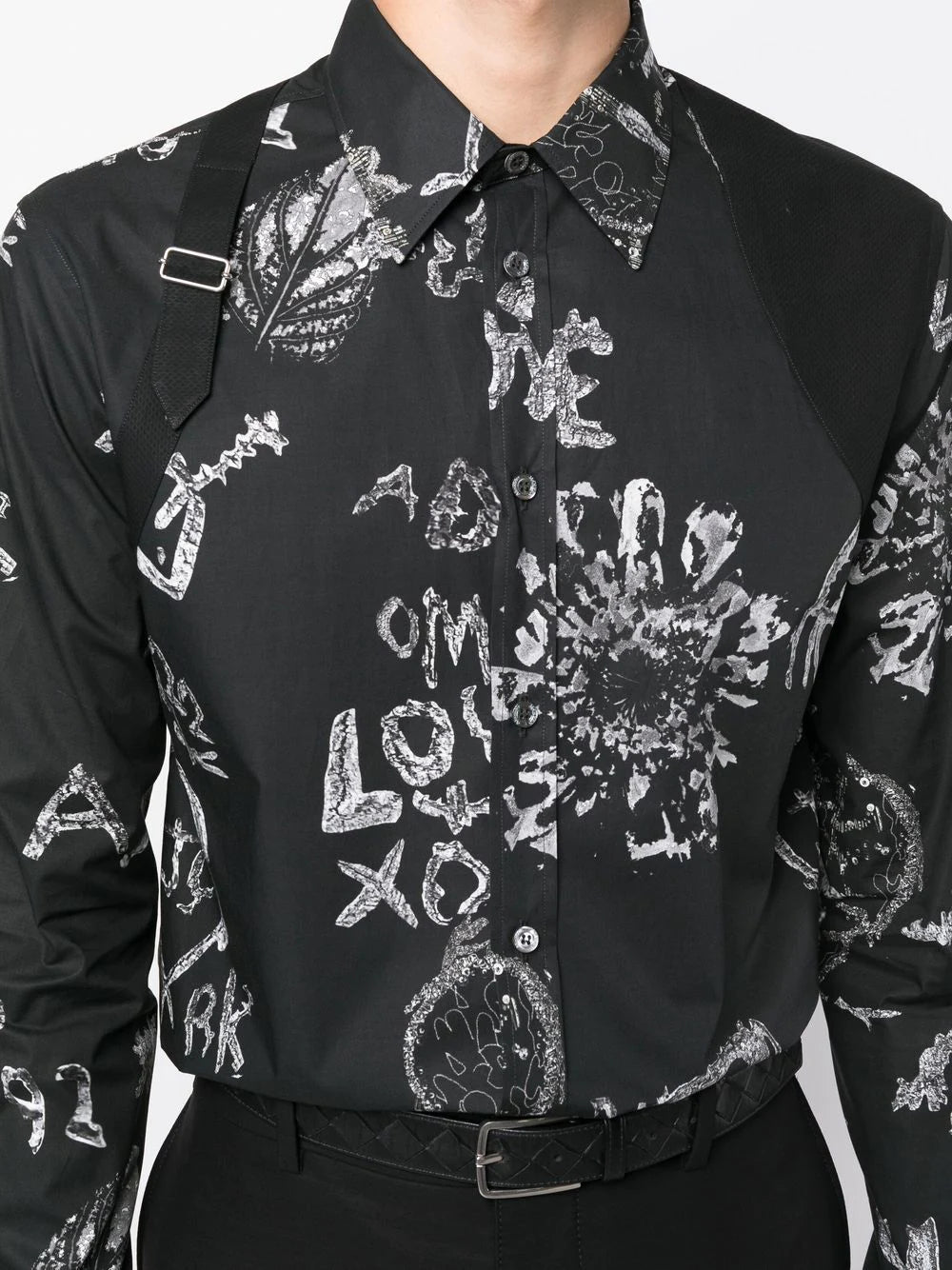 ALEXANDER MCQUEEN Graphic Print Harness Shirt Black/White - MAISONDEFASHION.COM