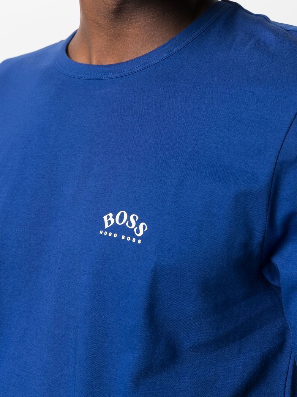 BOSS Curved Logo T-Shirt Blue - MAISONDEFASHION.COM