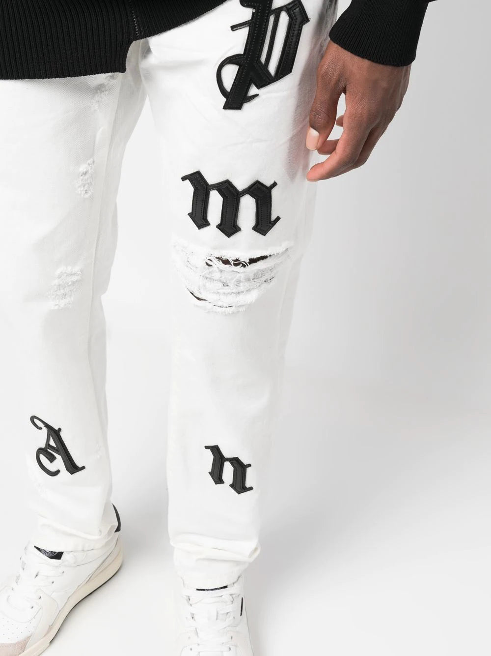 PALM ANGELS Bull Logo Patch Reg 5 Pocket Jeans Off White - MAISONDEFASHION.COM