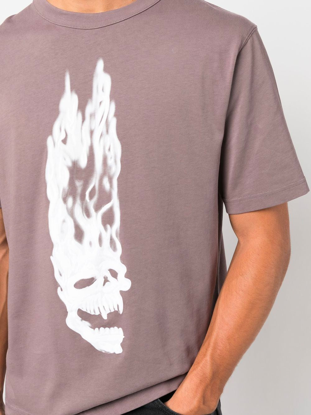 HERON PRESTON Flaming Skull Graphic T-Shirt Grey - MAISONDEFASHION.COM