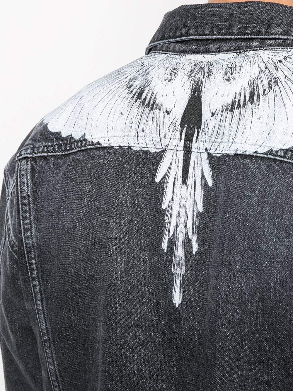 MARCELO BURLON White Wings Print Denim Jacket Black