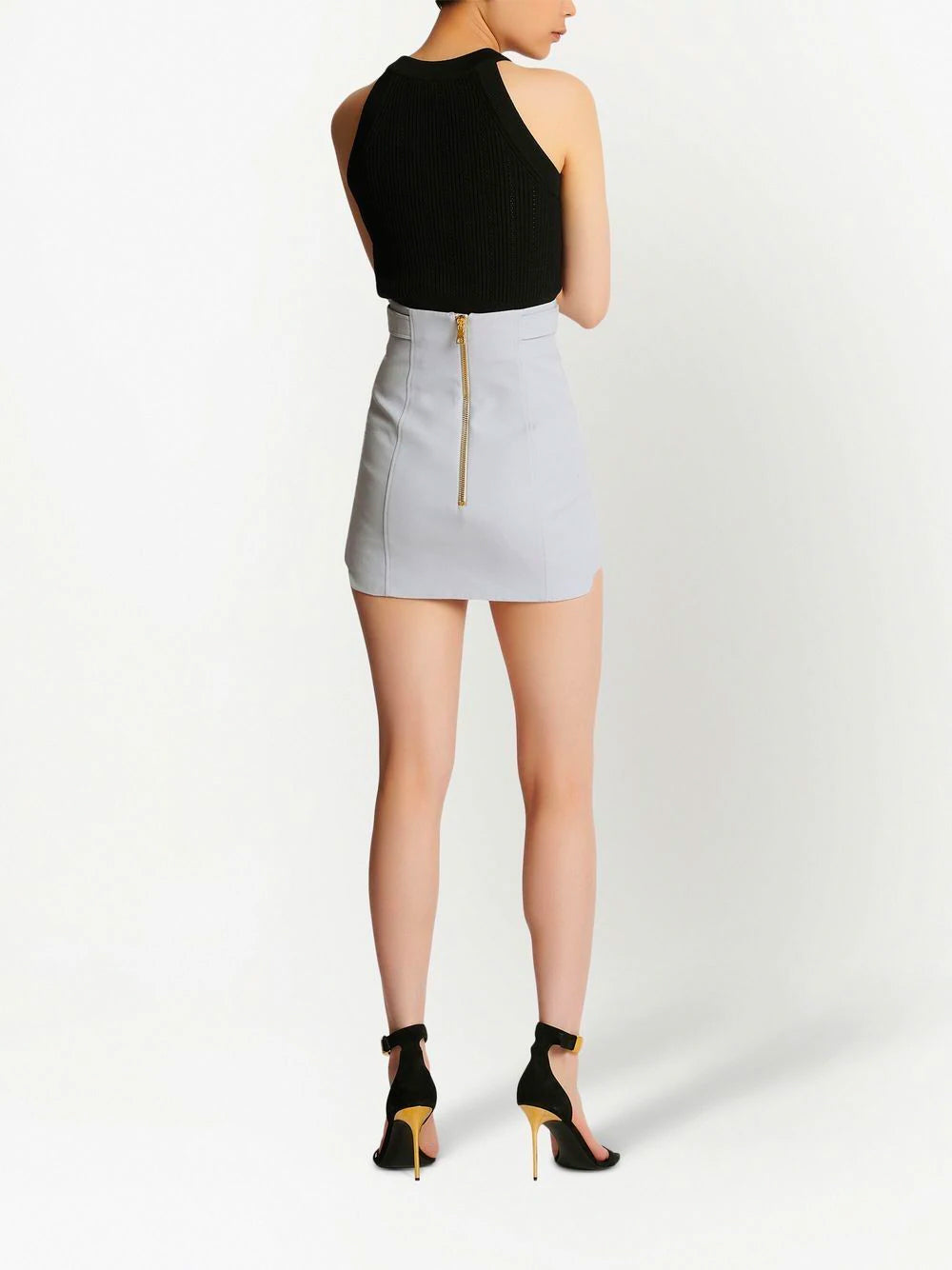 BALMAIN WOMEN High Waisted Skirt Light Grey - MAISONDEFASHION.COM