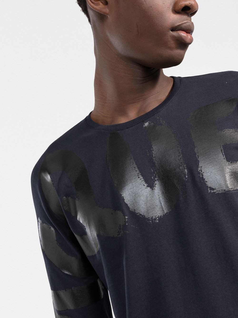 ALEXANDER MCQUEEN Graffiti Logo Print Long Sleeve T-Shirt Navy - MAISONDEFASHION.COM