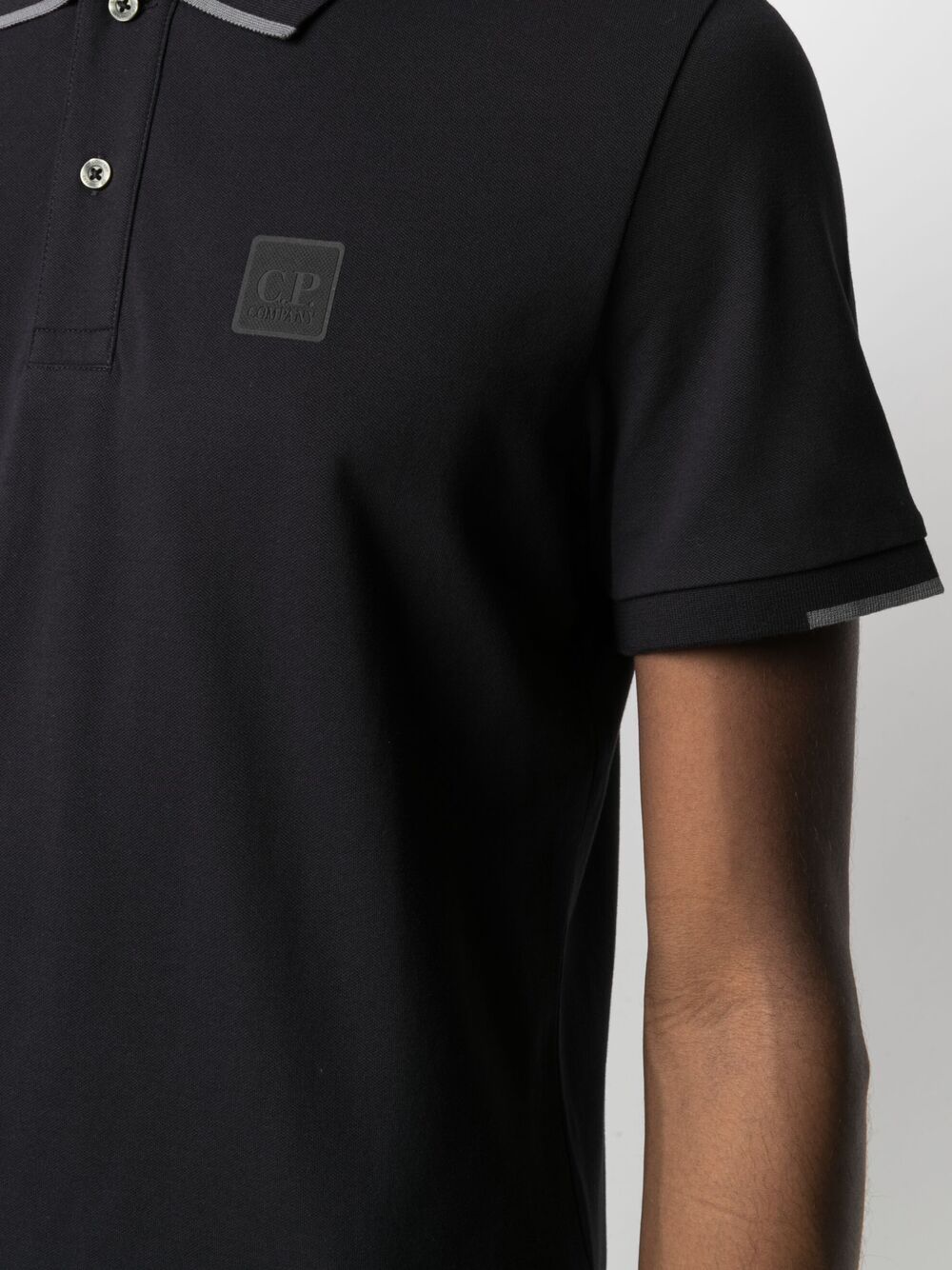 C.P. COMPANY Logo Patch Polo Shirt Black - MAISONDEFASHION.COM