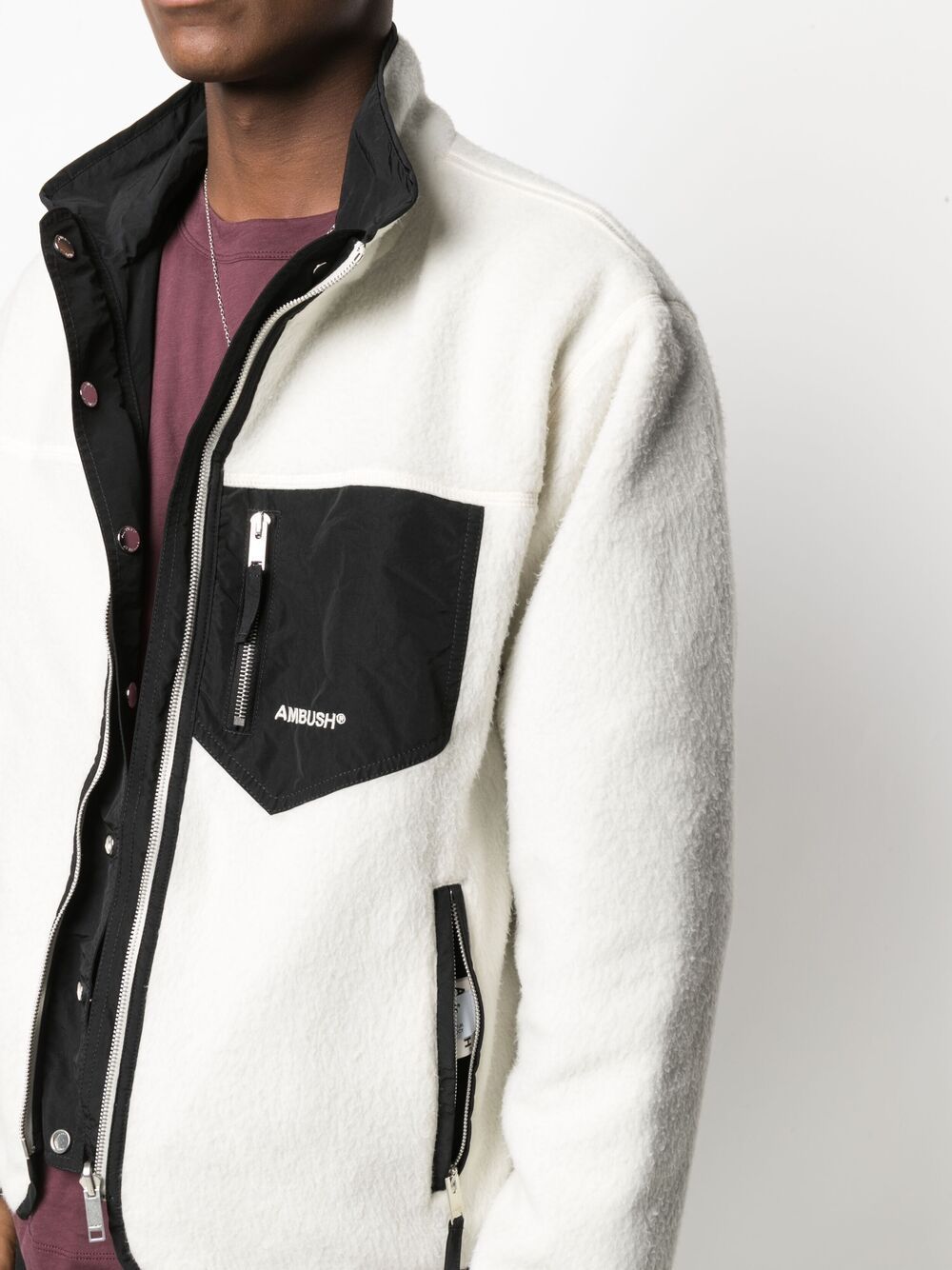 AMBUSH Reversible Logo Fleece Jacket White - MAISONDEFASHION.COM