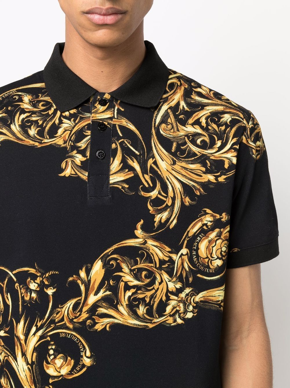 VERSACE Baroque Print Polo Shirt Black - MAISONDEFASHION.COM