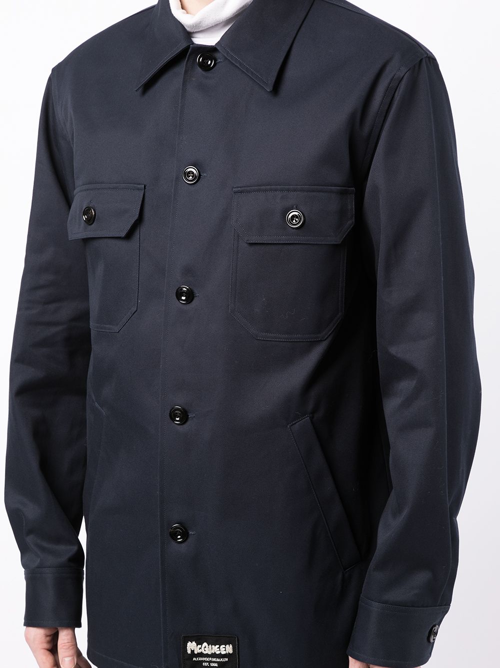 ALEXANDER MCQUEEN Logo-patch shirt jacket Navy - MAISONDEFASHION.COM