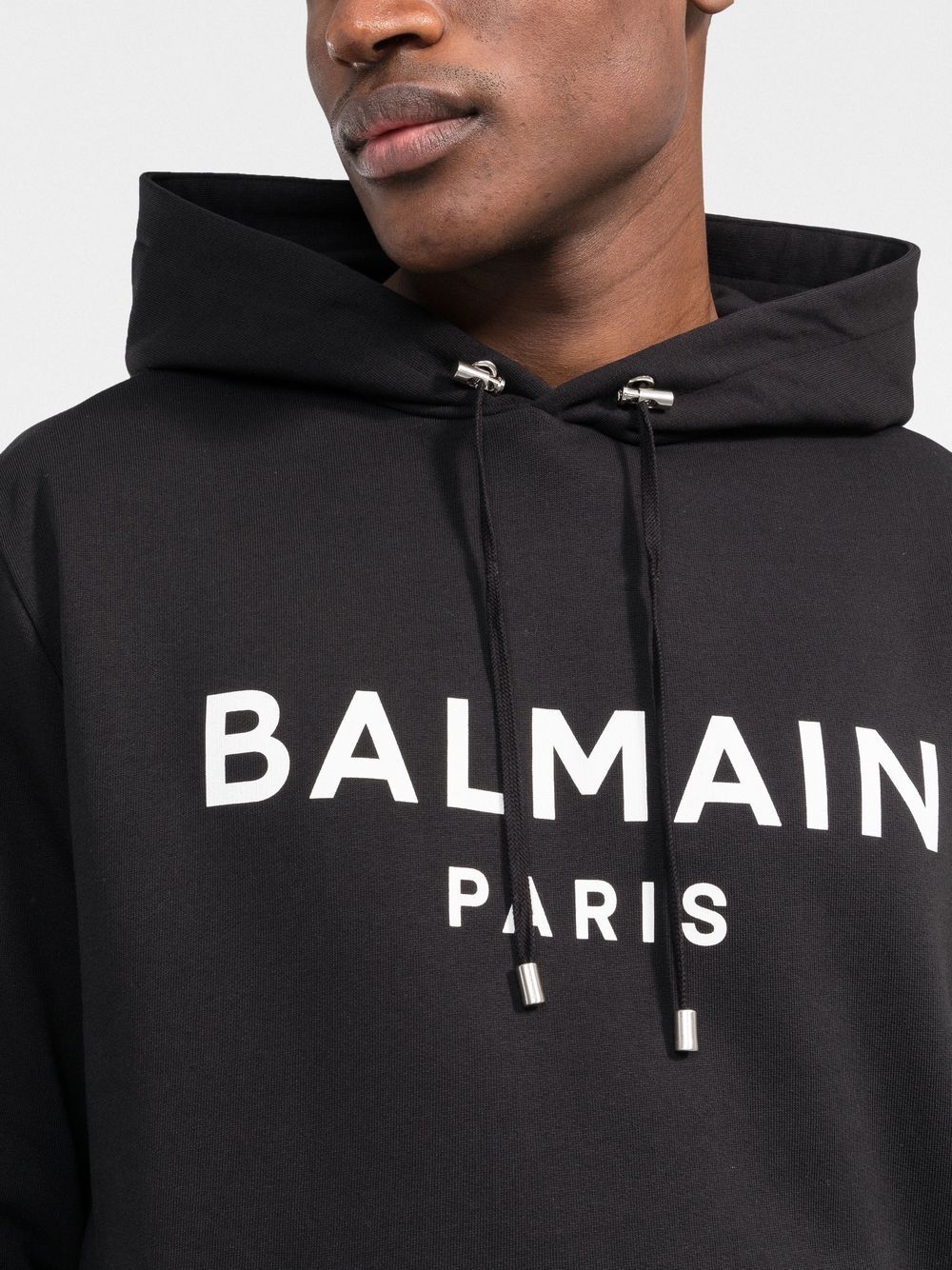 BALMAIN Logo Drawstring Hoodie Black - MAISONDEFASHION.COM