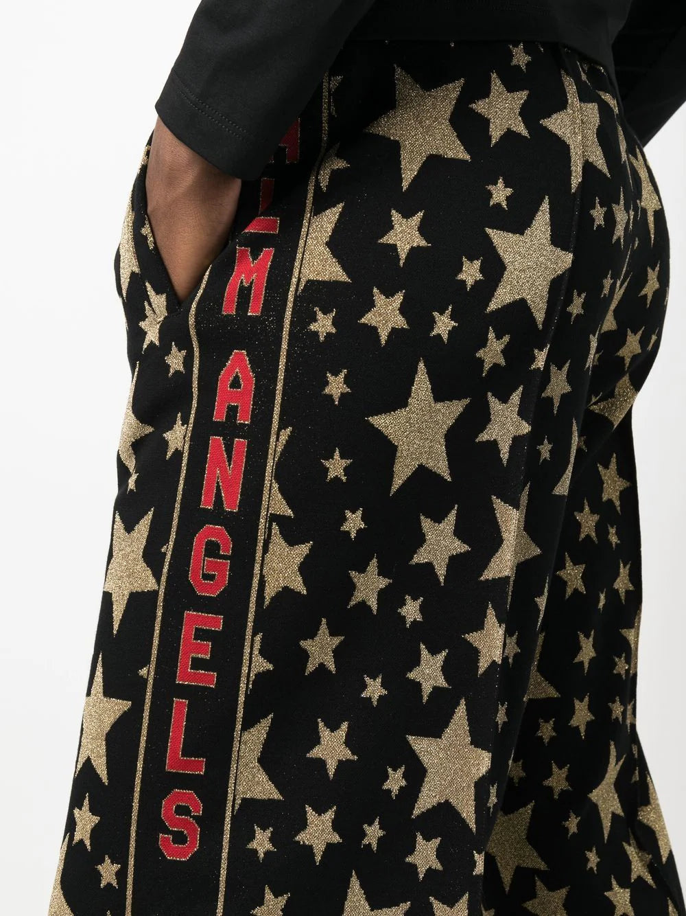 PALM ANGELS WOMEN Jacquard Stars Loose Track Pants Black/Gold - MAISONDEFASHION.COM