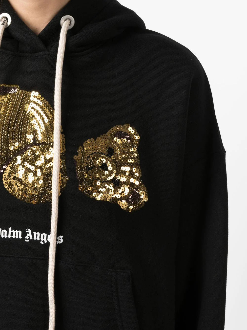 PALM ANGELS WOMEN Gold Sequins Hoodie Black/Gold - MAISONDEFASHION.COM