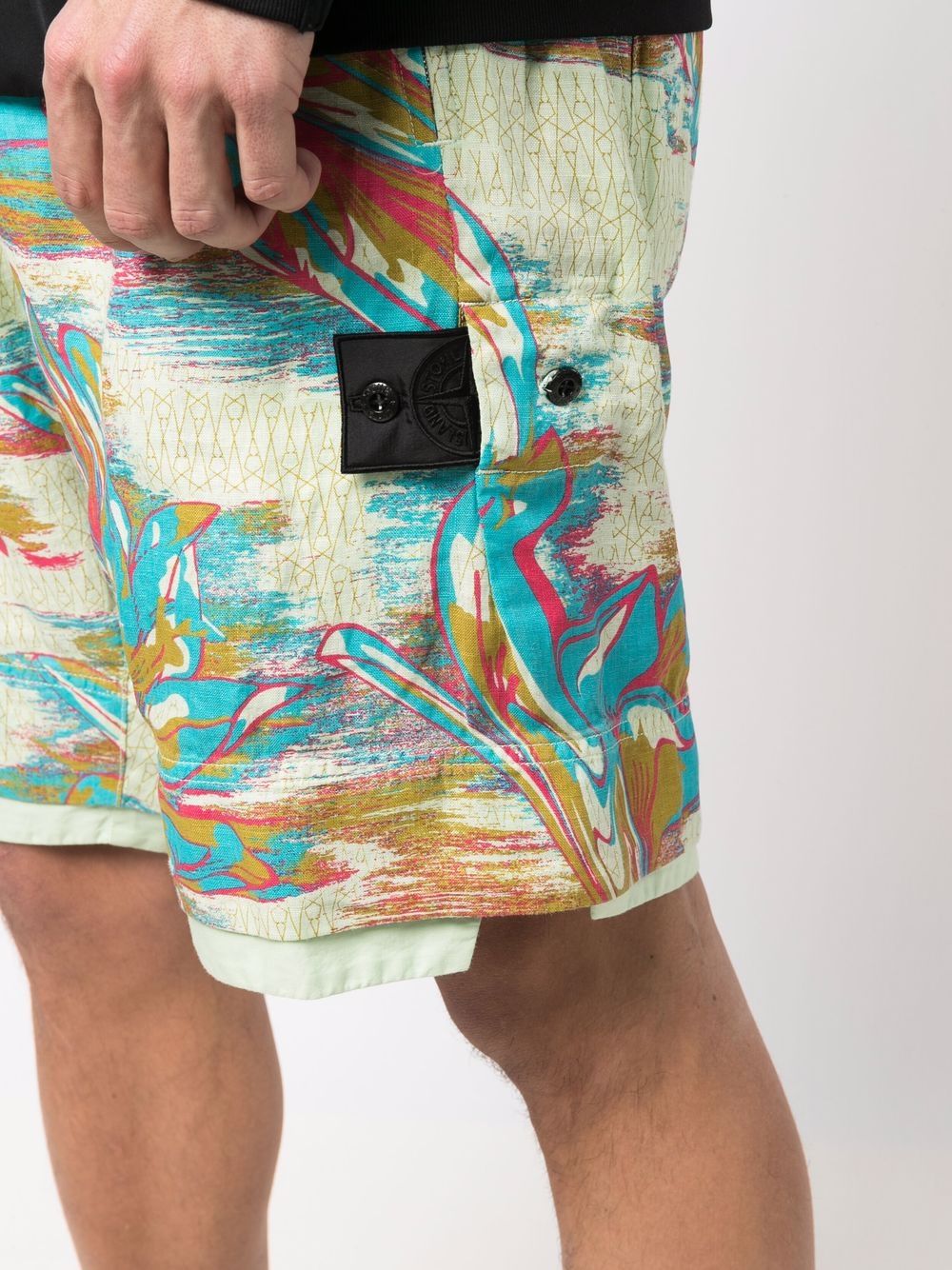 STONE ISLAND SHADOW PROJECT Marbled-print bermuda shorts Green - MAISONDEFASHION.COM