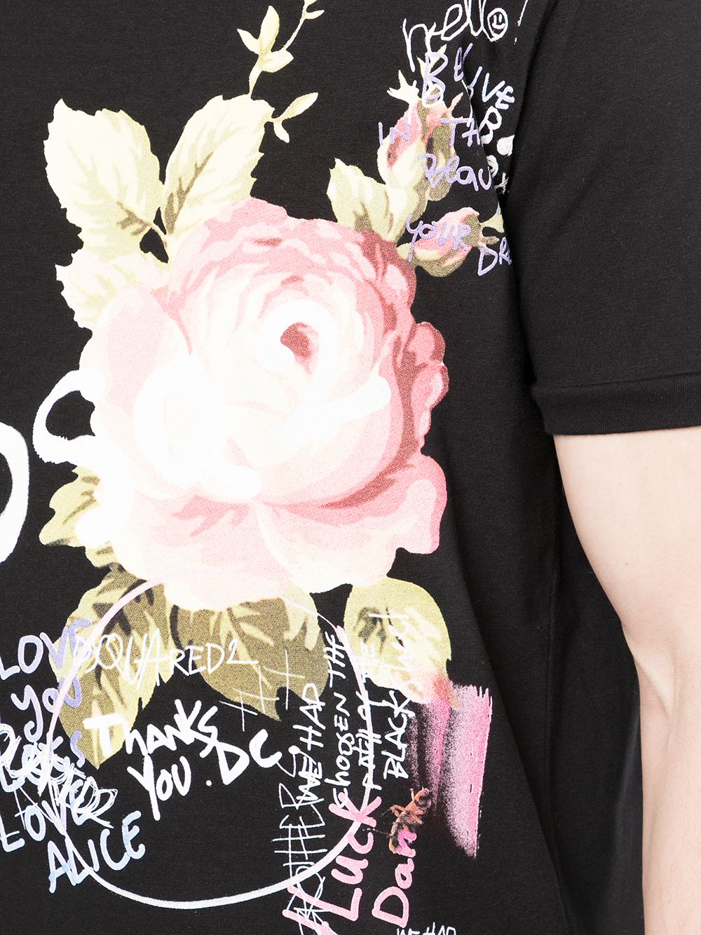 DSQUARED2 Flowers Print T-Shirt Black - MAISONDEFASHION.COM