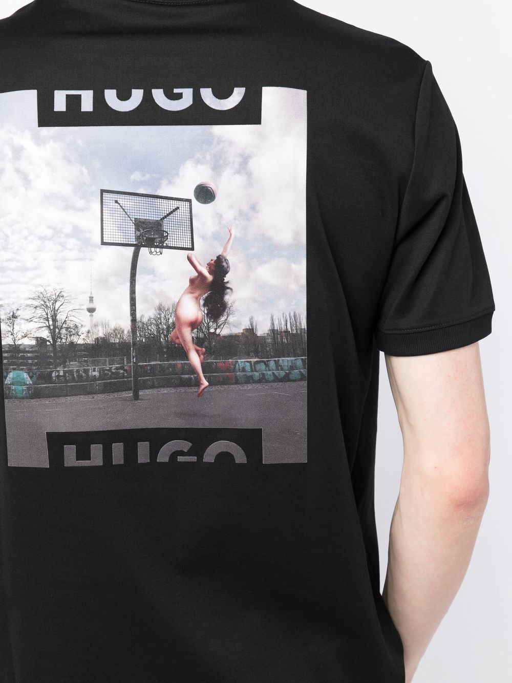 HUGO Logo-print cotton T-Shirt Black - MAISONDEFASHION.COM