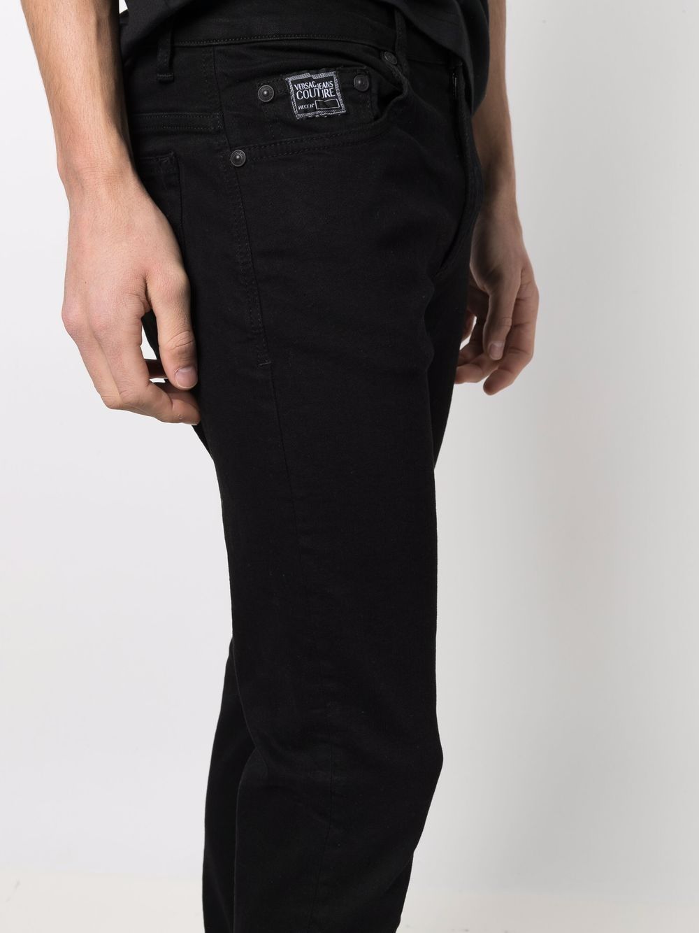 VERSACE Embroidered Logo Skinny Jeans Black - MAISONDEFASHION.COM
