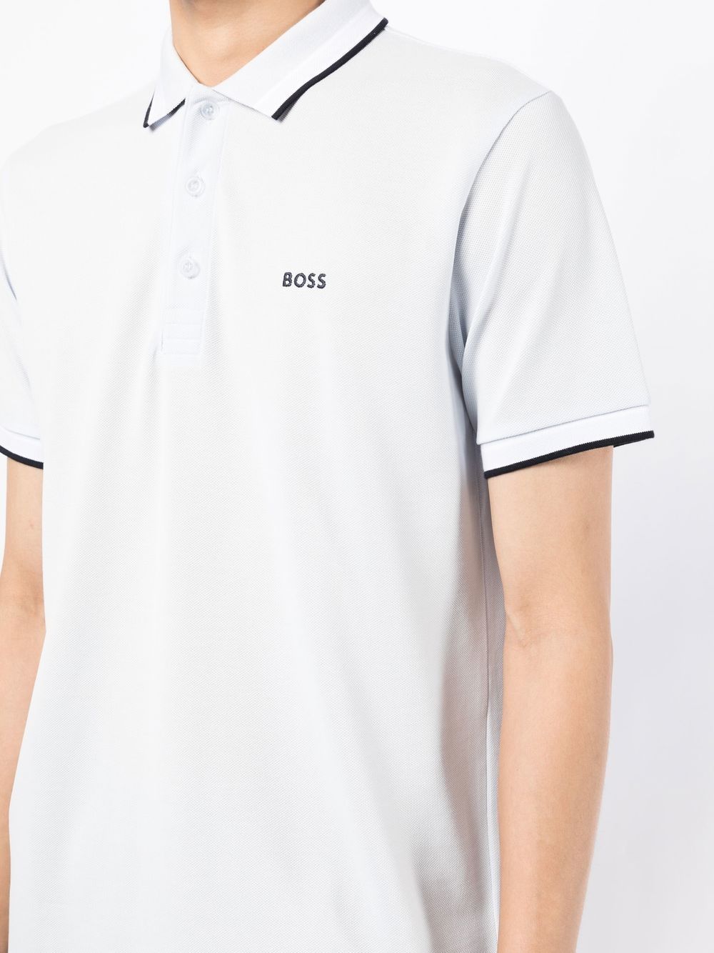 BOSS Logo-embroidered polo shirt Light Blue - MAISONDEFASHION.COM