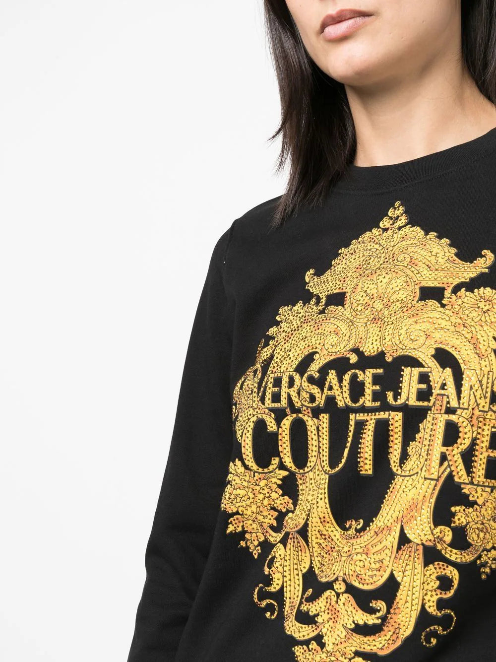 VERSACE WOMEN Baroque Crystal Logo Sweatshirt Black - MAISONDEFASHION.COM