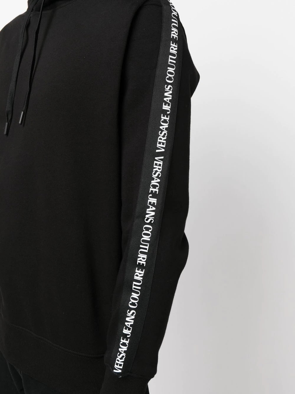 VERSACE Logo Tape Hoodie Black/White - MAISONDEFASHION.COM