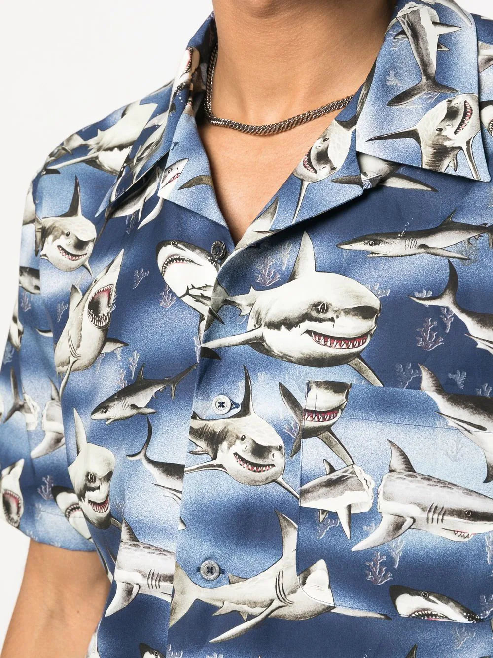 PALM ANGELS Shark Bowling Shirt Blue/Black - MAISONDEFASHION.COM