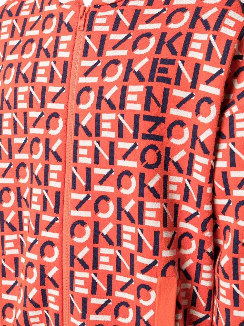KENZO All Over Logo Monogram Zipped Hoodie Orange - MAISONDEFASHION.COM