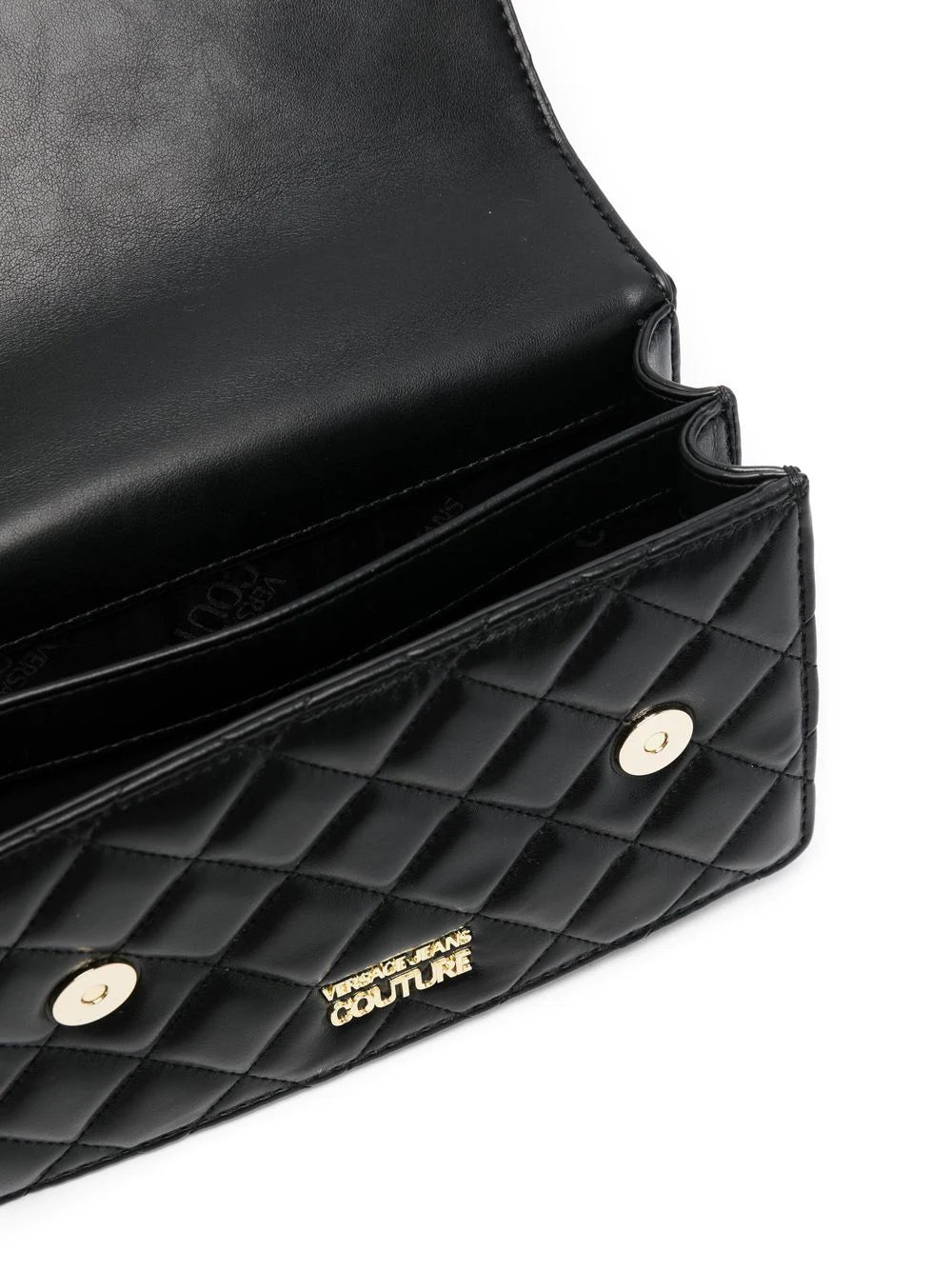 VERSACE WOMEN Logo Chain Quilted Crossbody Bag Black - MAISONDEFASHION.COM