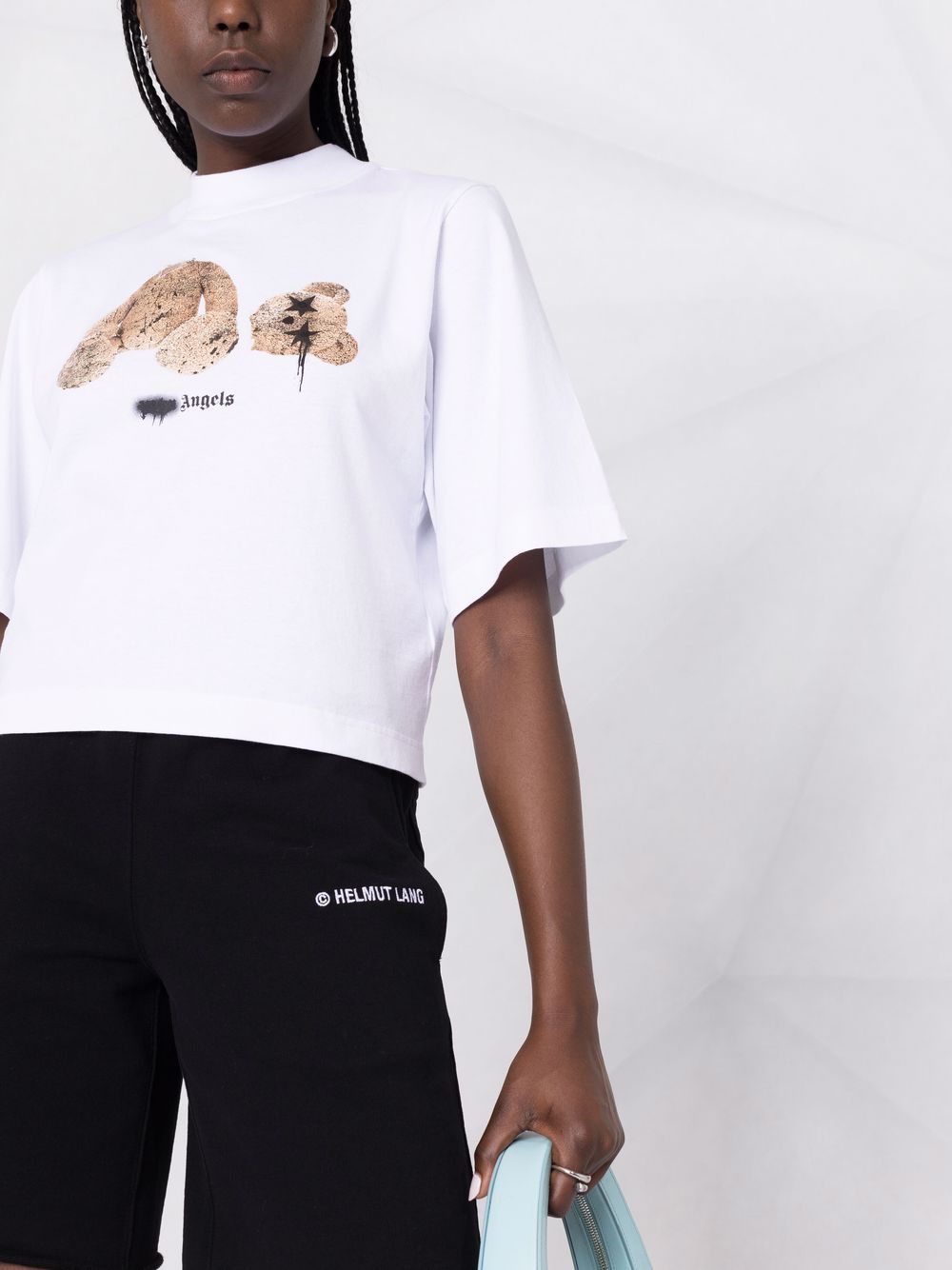 PALM ANGELS WOMEN Sprayed Bear Cropped T-Shirt White - MAISONDEFASHION.COM