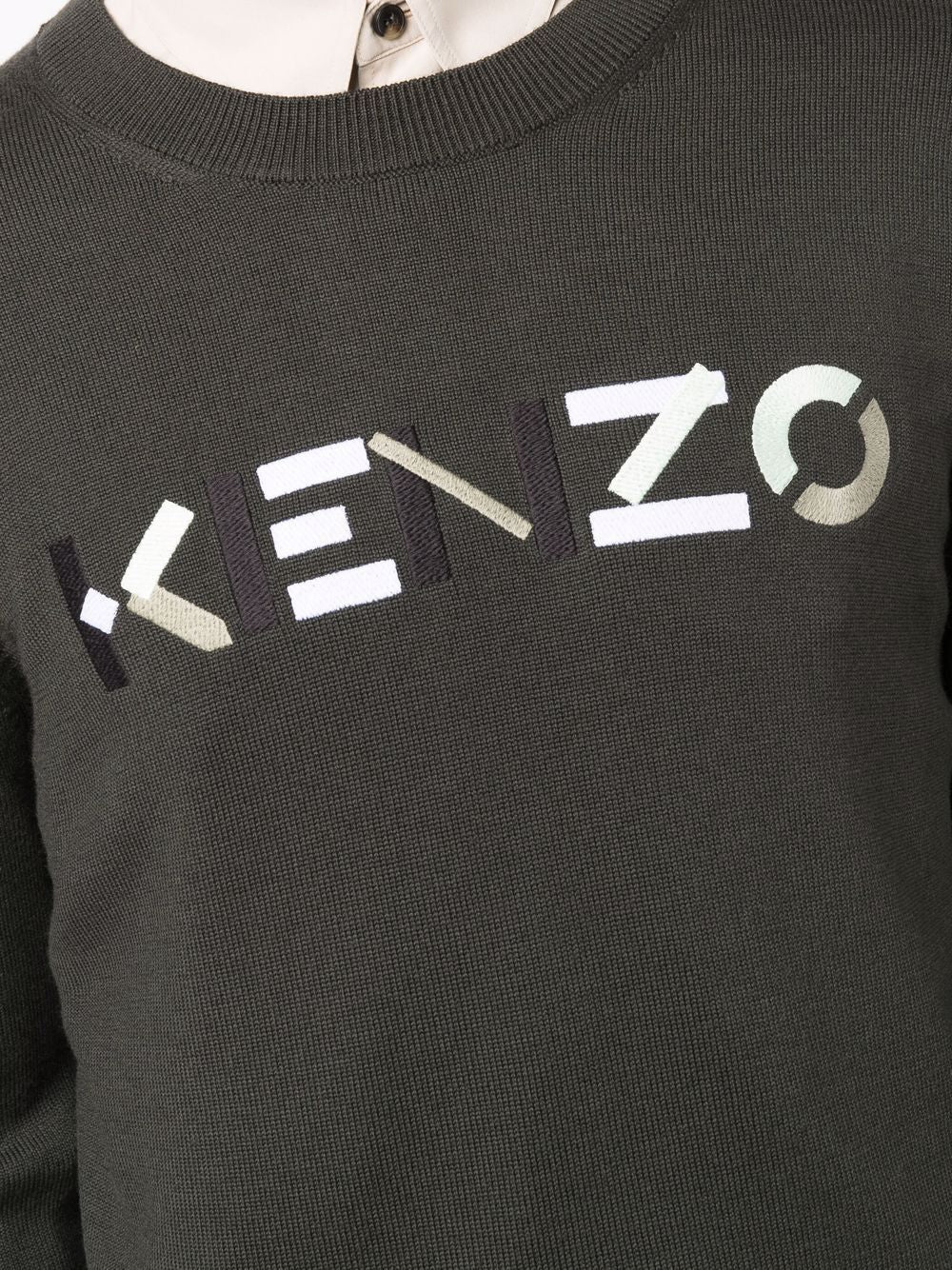KENZO Logo Print Wool Jumper Grey - MAISONDEFASHION.COM