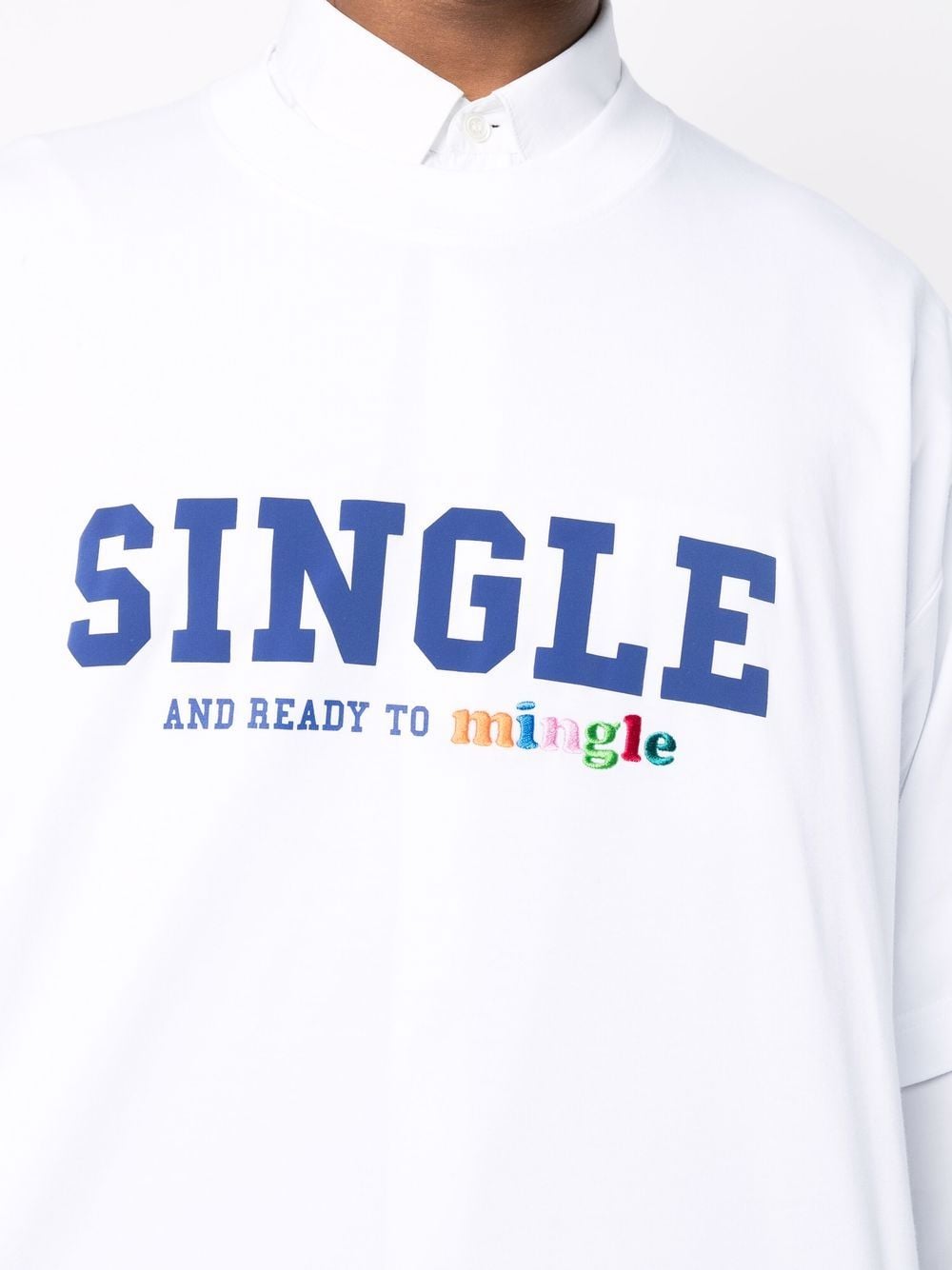 VETEMENTS Single And Ready To Mingle T-Shirt White - MAISONDEFASHION.COM