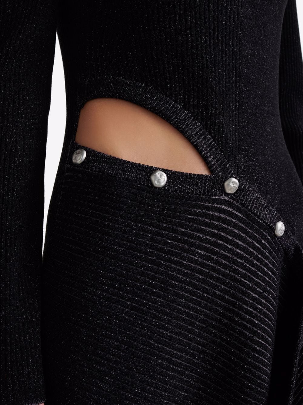 OFF-WHITE WOMEN Ribbed Knit Snap Buttons Dress Black MAISONDEFASHION.COM OFF-WHITE WOMEN Ribbed Knit Snap Buttons Dress Black MAISONDEFASHION.COM