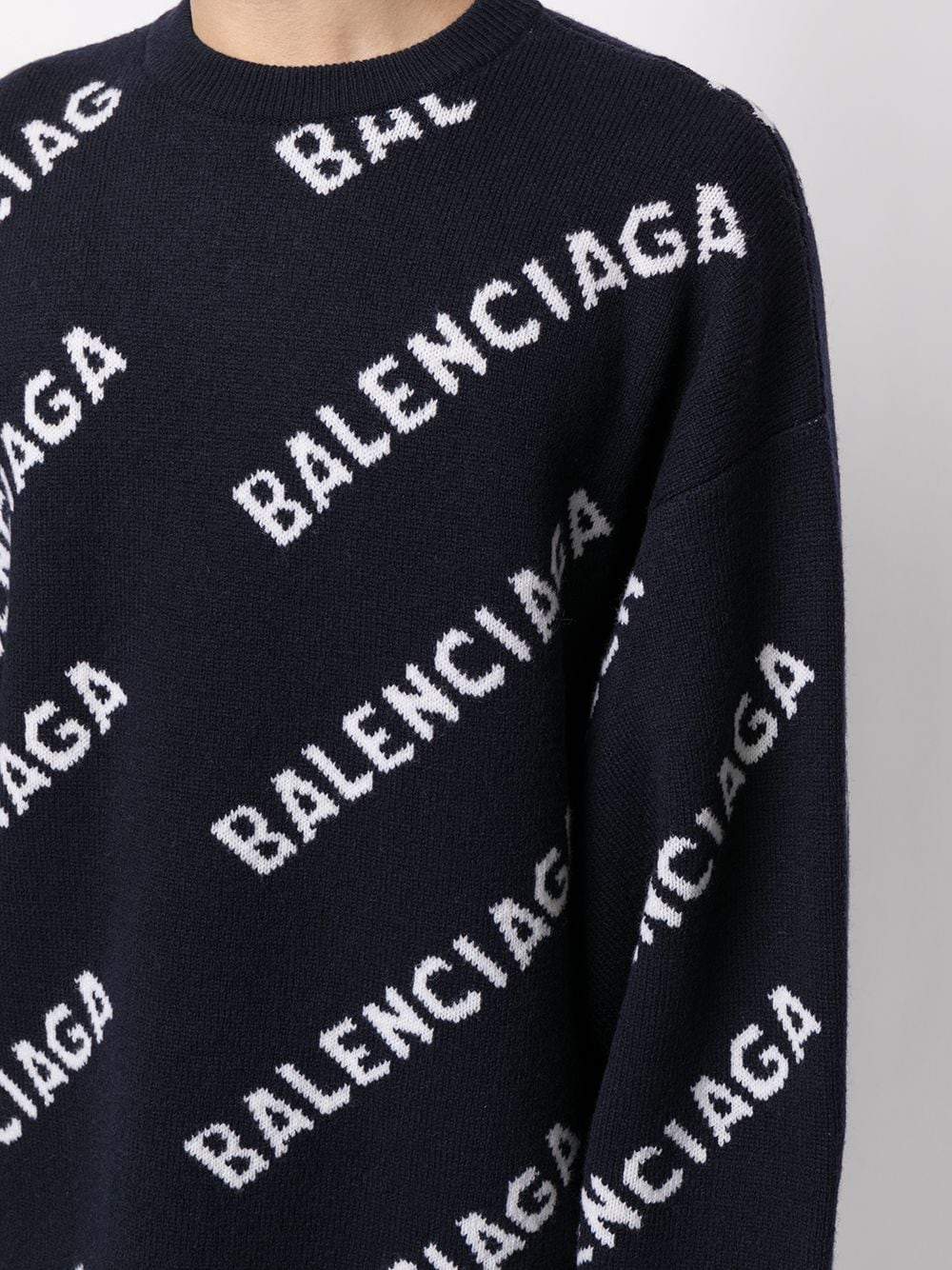 BALENCIAGA Intarsia Knit Sweatshirt Navy - MAISONDEFASHION.COM