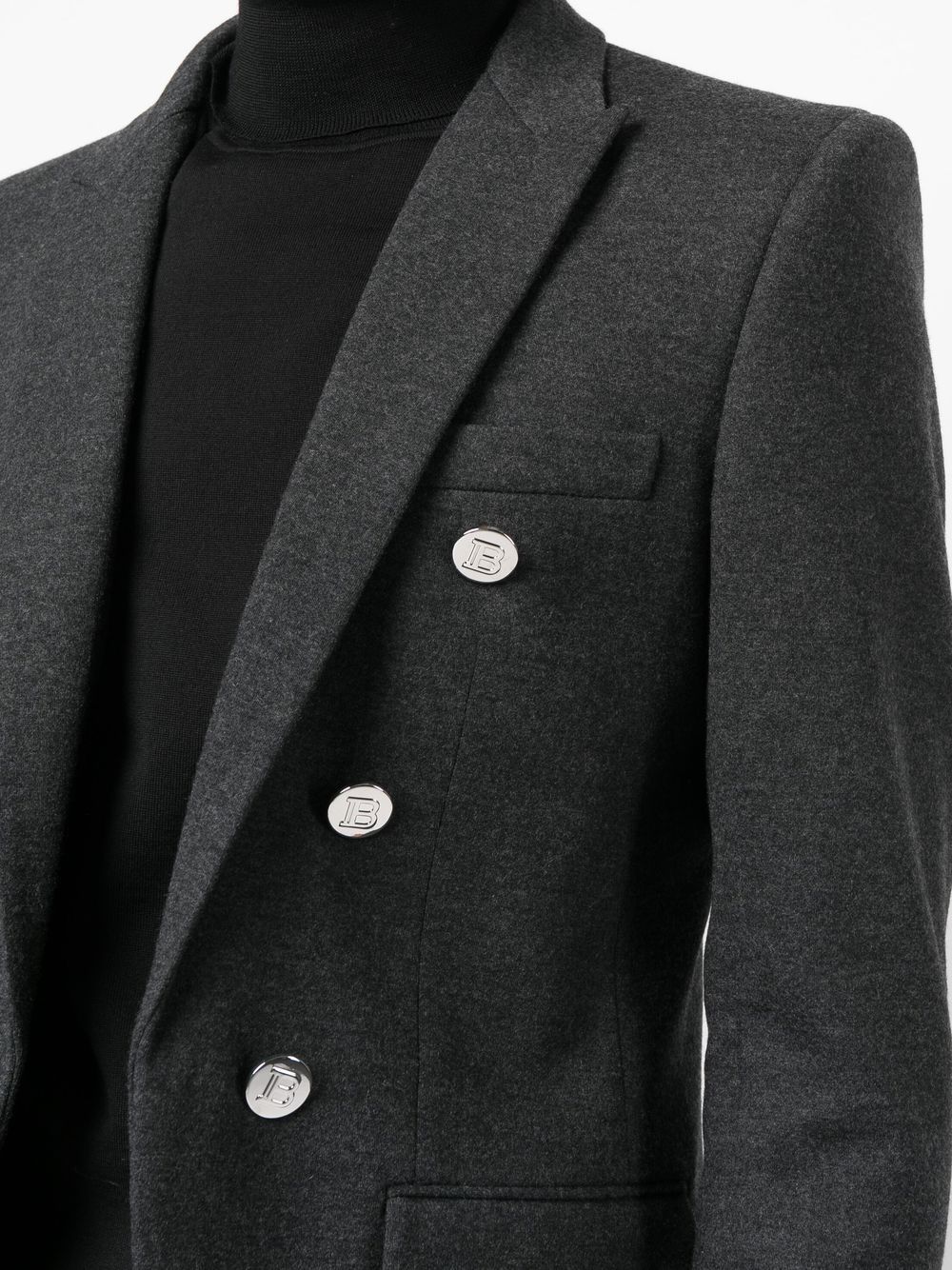 BALMAIN Double-breasted wool-twill blazer Grey - MAISONDEFASHION.COM