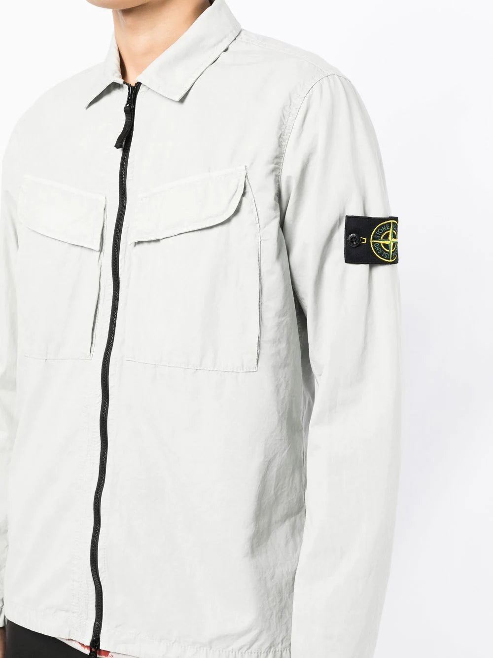 STONE ISLAND Compass-patch Shirt Jacket Light Grey - MAISONDEFASHION.COM