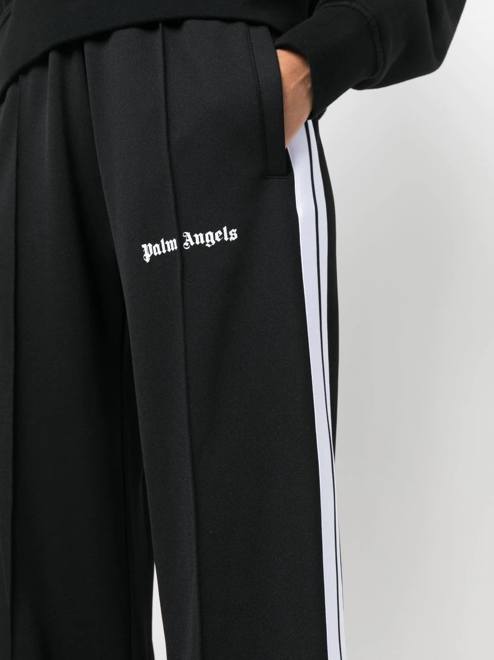 PALM ANGELS WOMEN Loose Track Pants Black/White - MAISONDEFASHION.COM